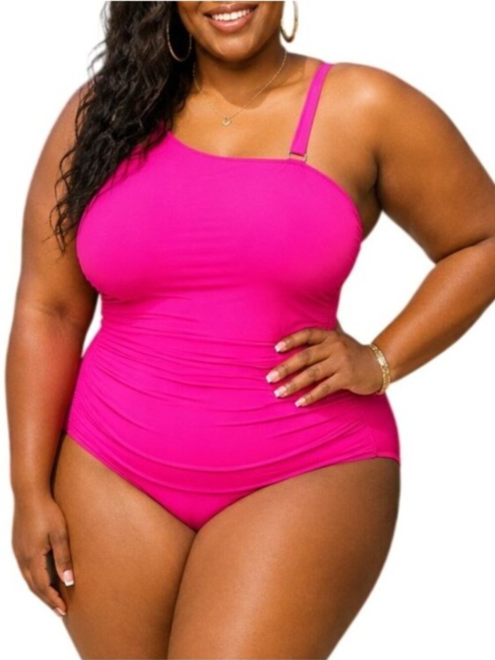 Aqua Eve Plus Size 18W Swimsuit One Piece Hot Pink Ruched Strap Styling Options